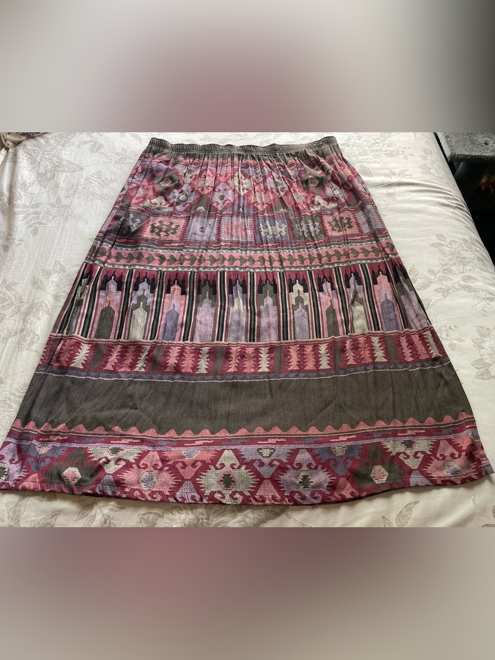 Vintage Pull On Purple‎ Aztec Maxi Skirt 26W Western Boho Festival 2X Plus Size
